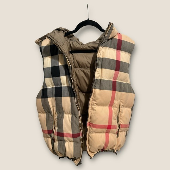 Burberry Brit Other - Burberry Reversible Nova Check Puffer Vest Hooded Beige Plaid Men's